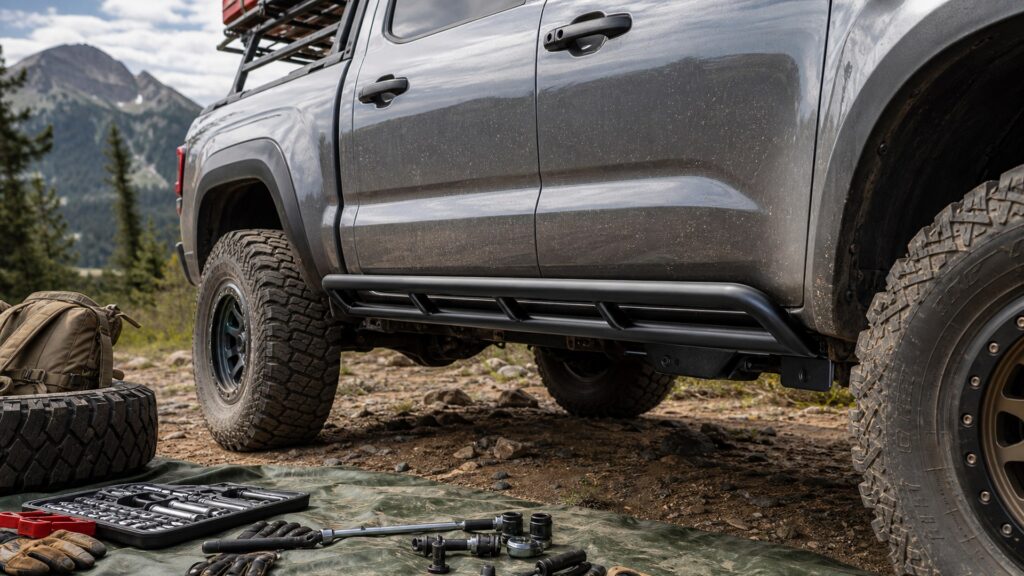 rock sliders shopping setup for self-reliant travel prep with practical vehicle-focused details