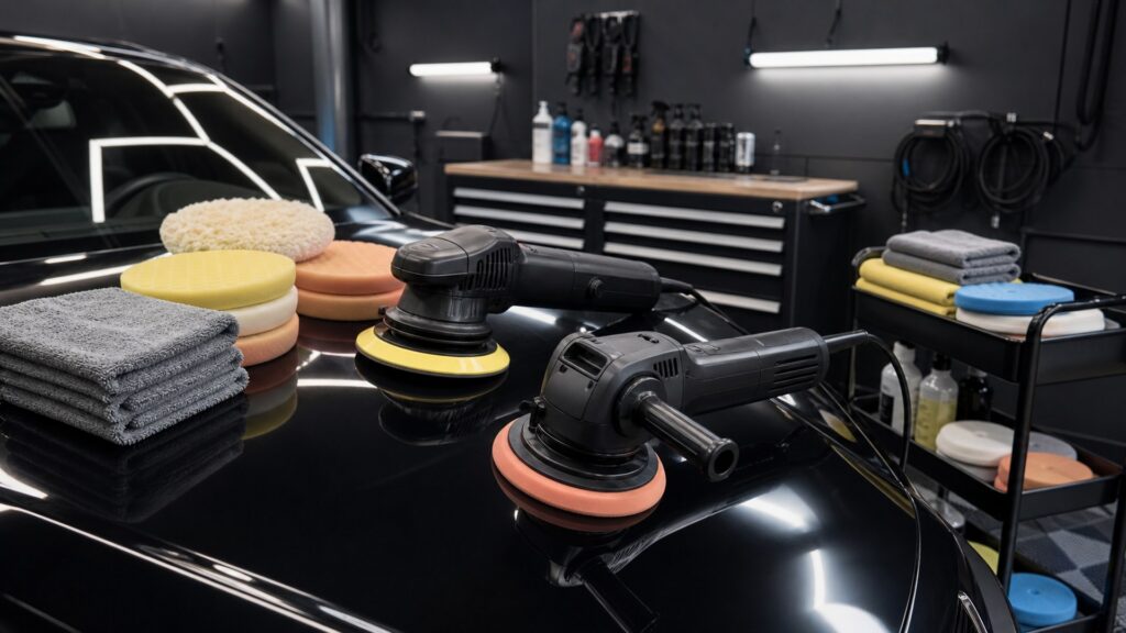 rotary polishers shopping setup for professional detailer workflows with practical vehicle-focused details