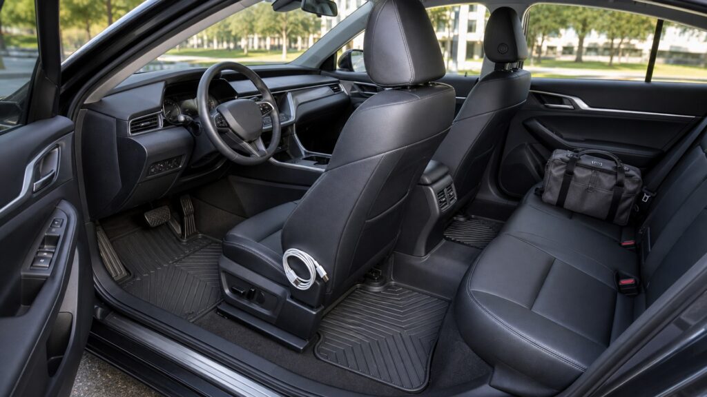 rubber floor liners shopping setup for ride-share and commuter cars with practical vehicle-focused details