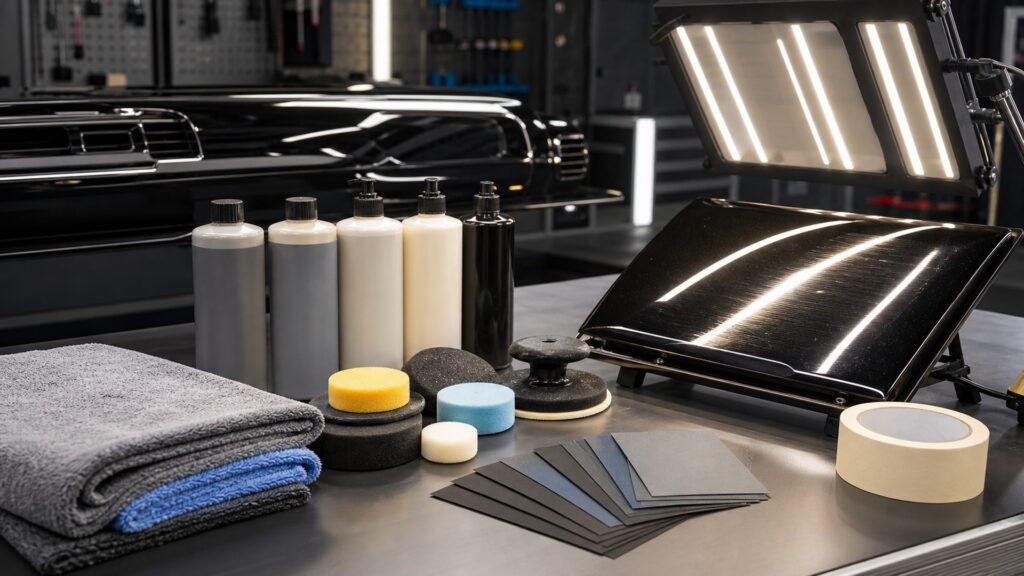 scratch removal kits shopping setup for interior restoration projects with practical vehicle-focused details