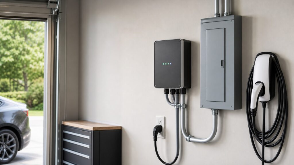 smart charging controllers shopping setup for garage electrical planning with practical vehicle-focused details