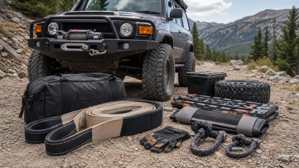 snatch straps shopping setup for self-reliant travel prep with practical vehicle-focused details