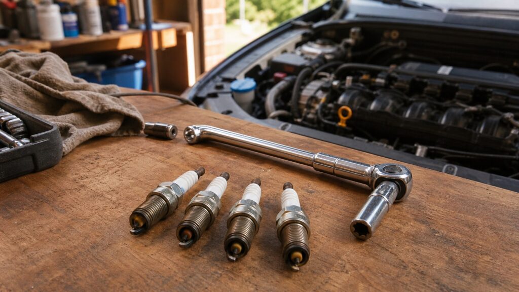 spark plugs shopping setup for home garage repair projects with practical vehicle-focused details