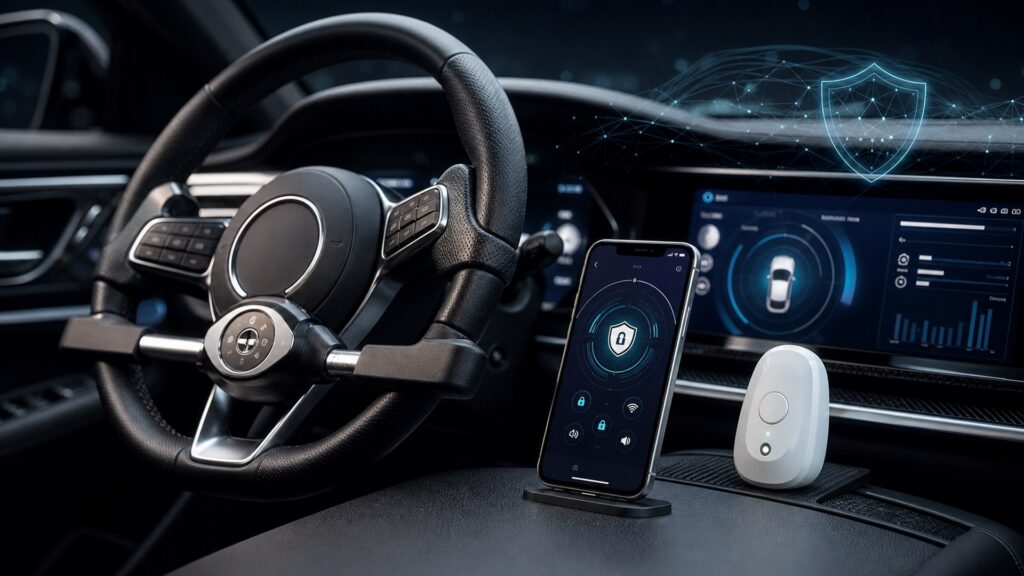steering wheel locks shopping setup for screen, sensor, and app integration with practical vehicle-focused details