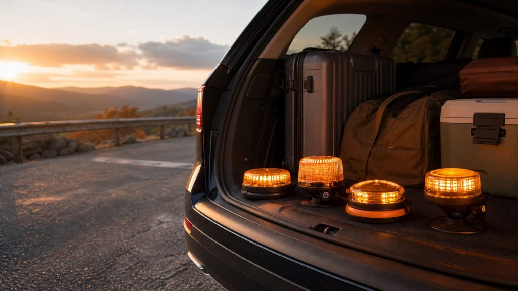 strobe warning lights shopping setup for long-distance road trips with practical vehicle-focused details