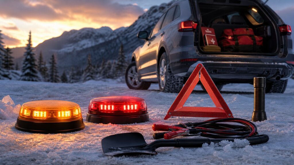 strobe warning lights shopping setup for winter travel kits with practical vehicle-focused details