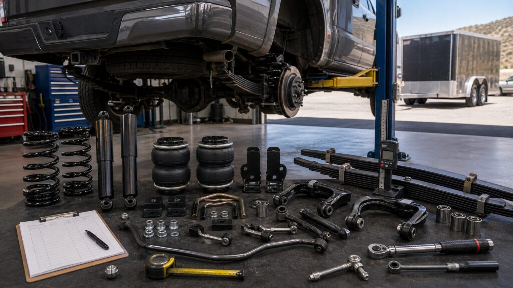 suspension upgrades shopping setup for towing and load performance with practical vehicle-focused details