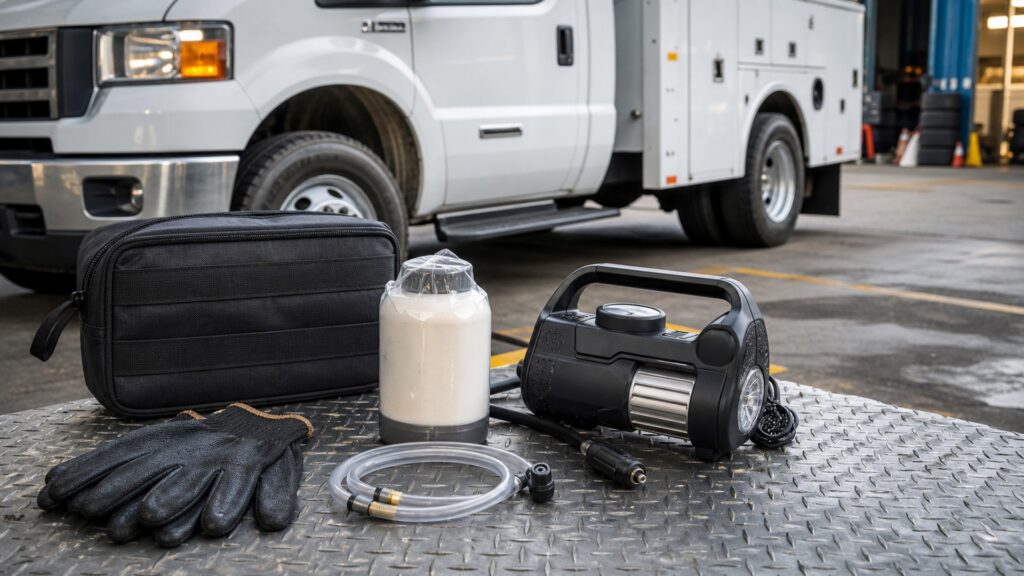 tire sealant kits shopping setup for commercial vehicle readiness with practical vehicle-focused details