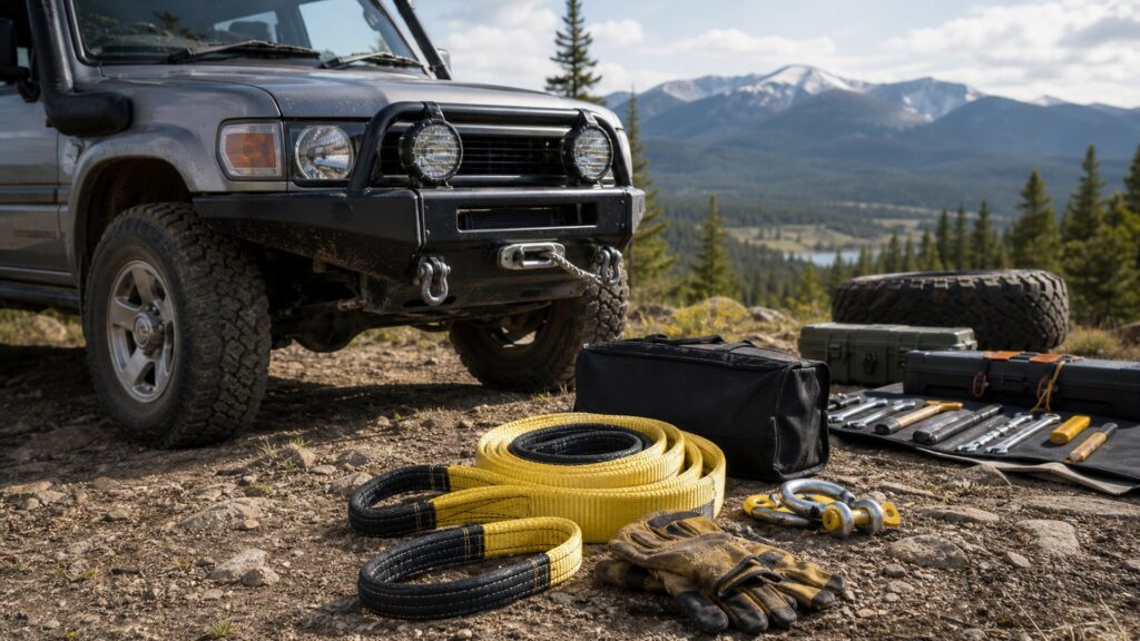 tow straps shopping setup for self-reliant travel prep with practical vehicle-focused details