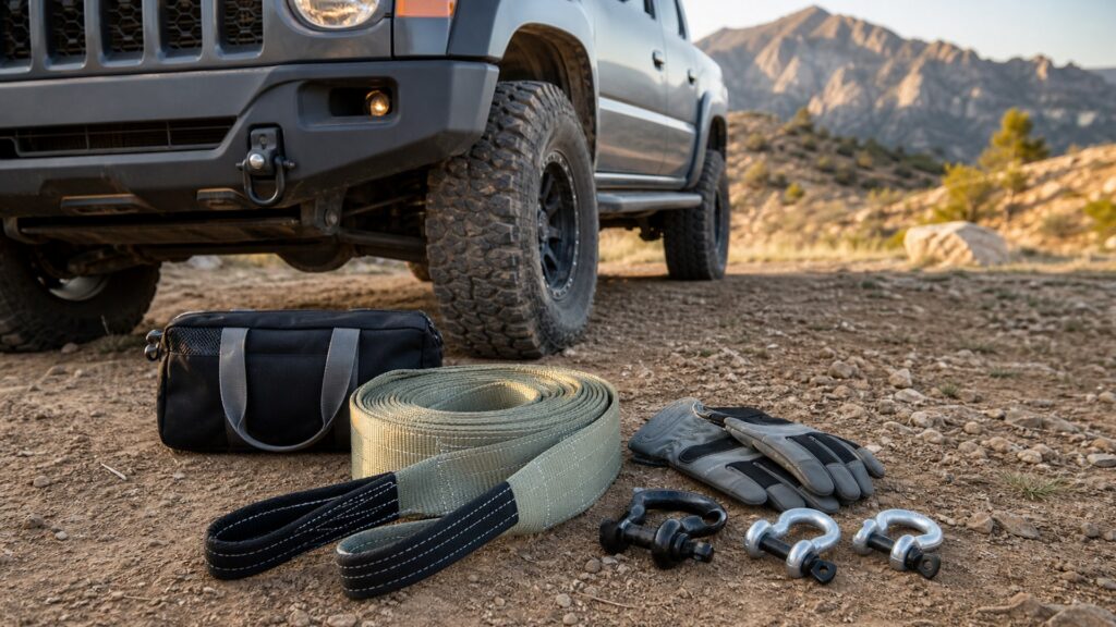 tow straps shopping setup for vehicle weight and payload limits with practical vehicle-focused details