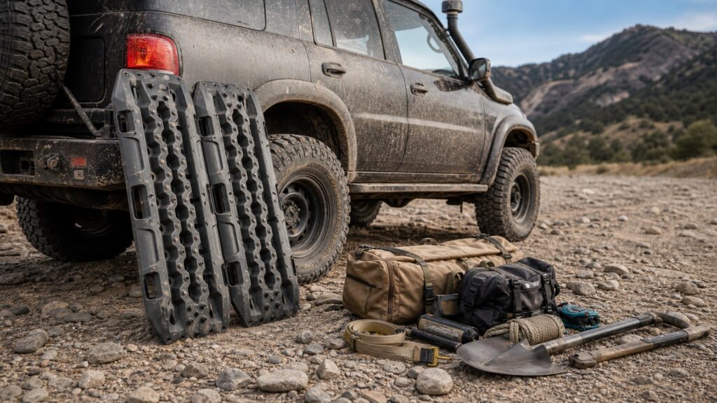 traction boards shopping setup for self-reliant travel prep with practical vehicle-focused details