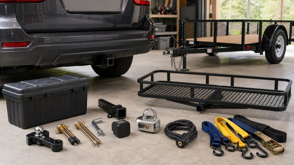 trailer hitches shopping setup for cargo security and storage with practical vehicle-focused details