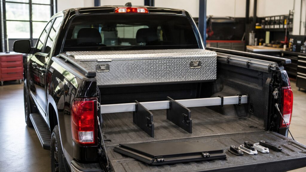 truck bed toolboxes shopping setup for truck bed accessories installation planning with practical vehicle-focused details
