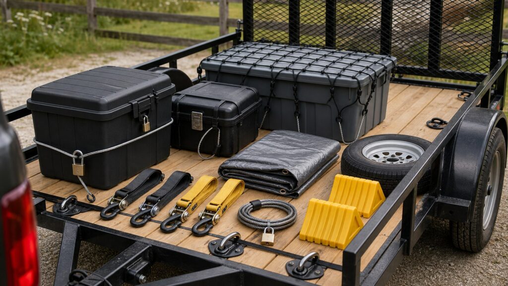 utility trailers shopping setup for cargo security and storage with practical vehicle-focused details