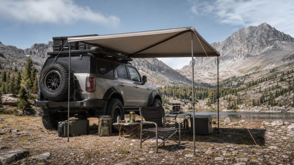 vehicle awnings shopping setup for remote camping gear lists with practical vehicle-focused details