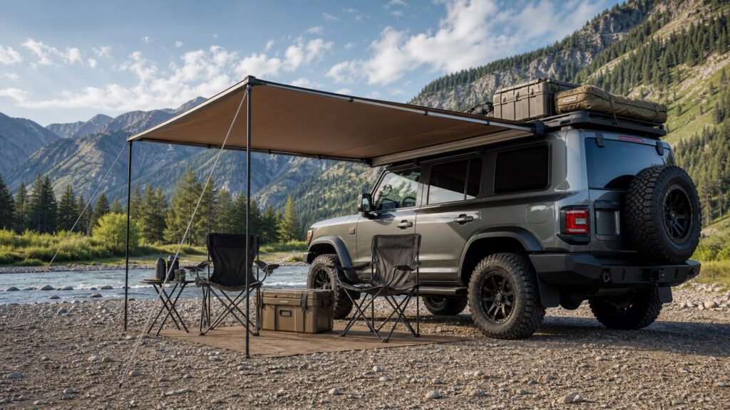 vehicle awnings shopping setup for vehicle weight and payload limits with practical vehicle-focused details