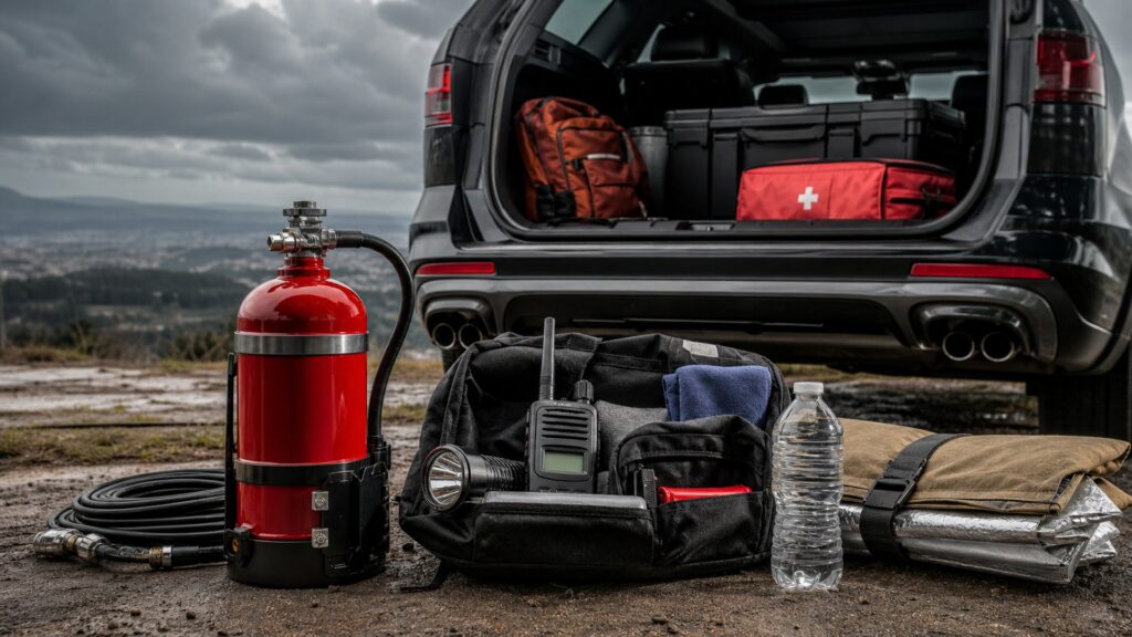 vehicle fire suppressant systems shopping setup for disaster and evacuation planning with practical vehicle-focused details