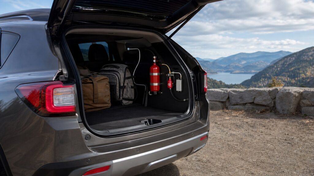 vehicle fire suppressant systems shopping setup for long-distance road trips with practical vehicle-focused details