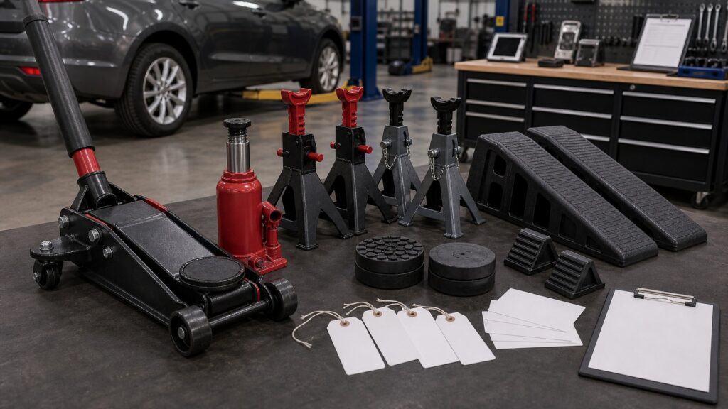 vehicle lifting equipment shopping setup for durability and warranty checks with practical vehicle-focused details