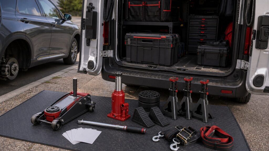 vehicle lifting equipment shopping setup for mobile mechanic kits with practical vehicle-focused details