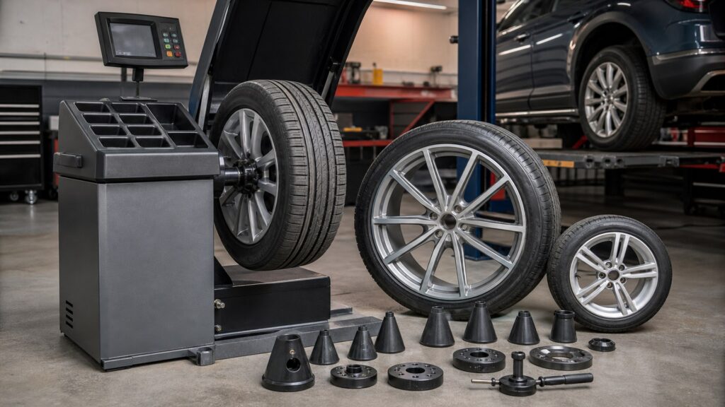 wheel balancing tools shopping setup for wheel size and clearance checks with practical vehicle-focused details