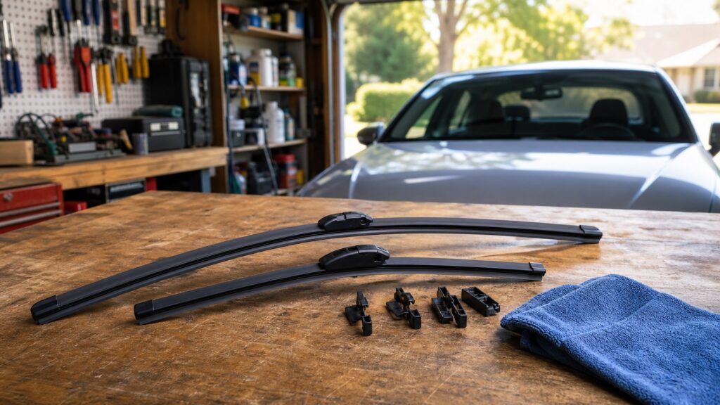 windshield wiper blades shopping setup for home garage repair projects with practical vehicle-focused details