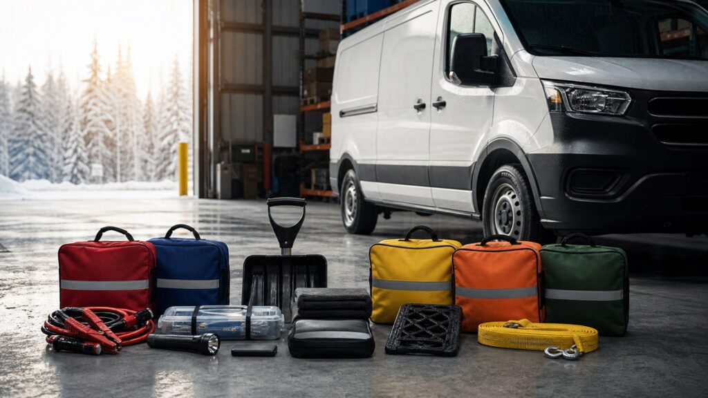 winter emergency kits shopping setup for commercial vehicle readiness with practical vehicle-focused details