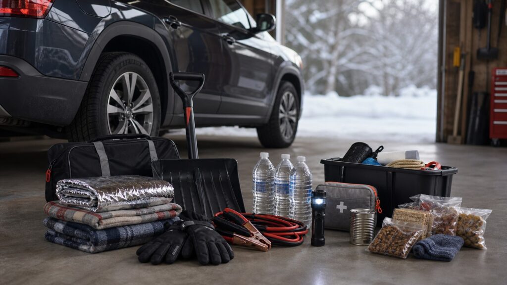 winter emergency kits shopping setup for winter travel kits with practical vehicle-focused details