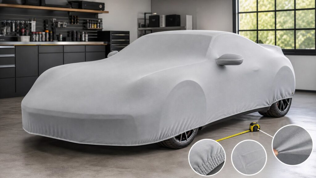 indoor car covers shopping setup for vehicle fitment and mounting with practical vehicle-focused details