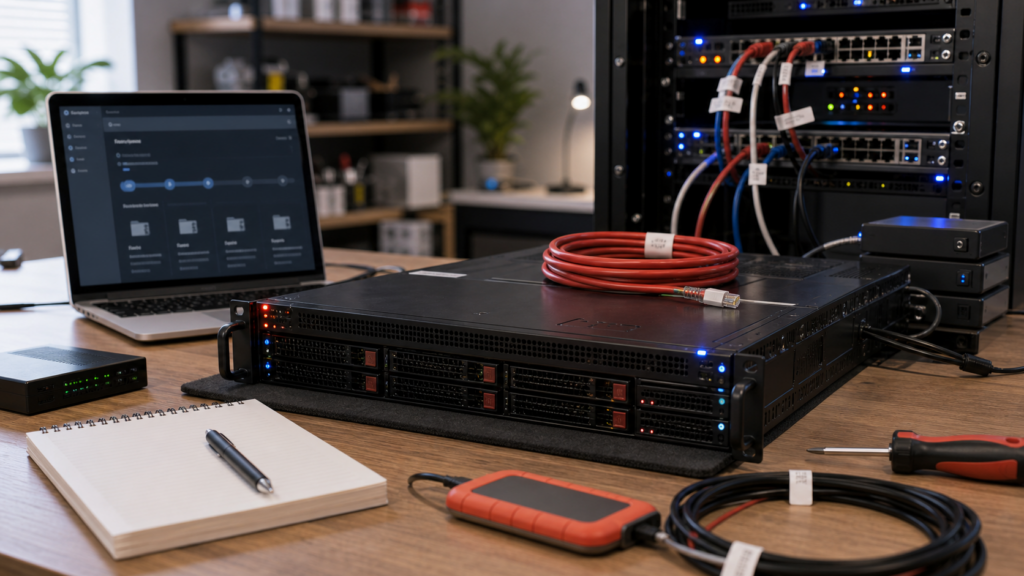 Ultra photorealistic dedicated server migration lab hero image for InMotion Hosting Dedicated Servers review
