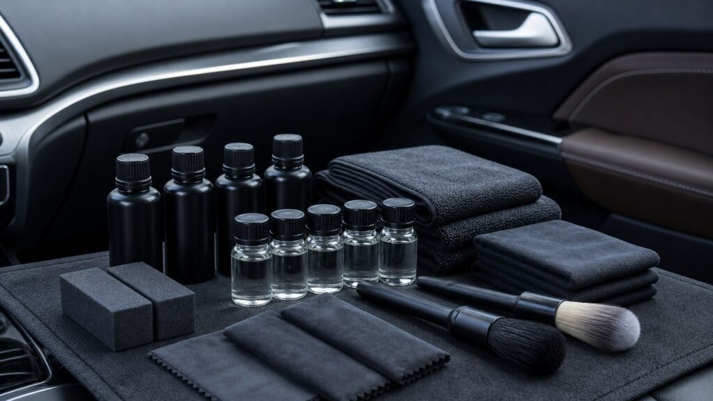 interior detailing kits shopping setup for ceramic protection planning with practical vehicle-focused details