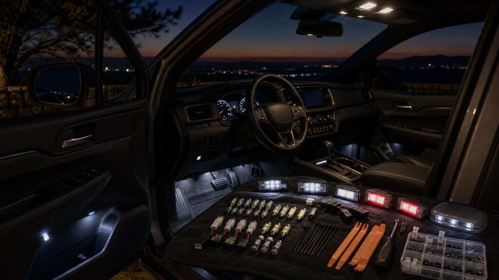interior lighting shopping setup for night driving visibility with practical vehicle-focused details