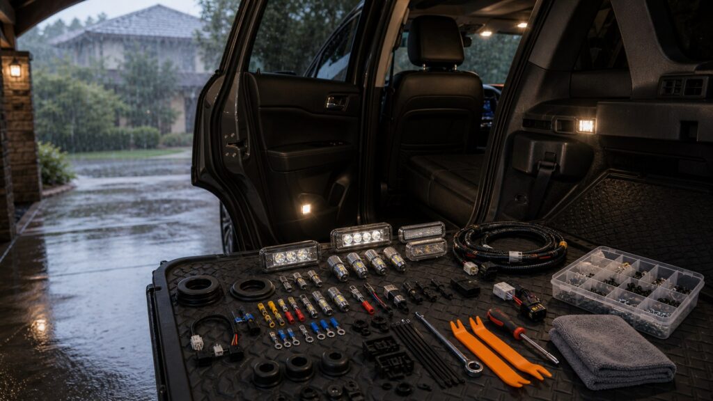 interior lighting shopping setup for weather and road conditions with practical vehicle-focused details