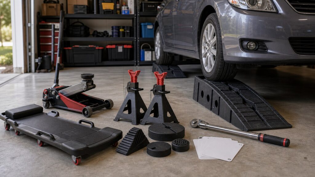 jack stands & ramps shopping setup for home garage workflows with practical vehicle-focused details