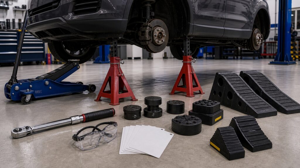 jack stands & ramps shopping setup for lift and safety requirements with practical vehicle-focused details