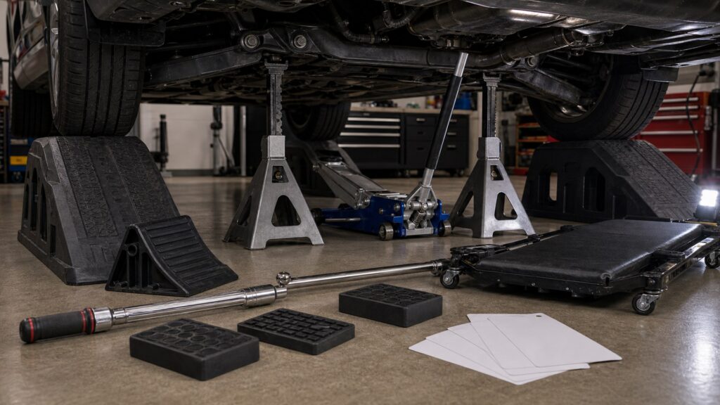 jack stands & ramps shopping setup for torque, clearance, and access with practical vehicle-focused details