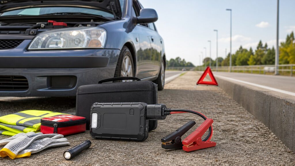jump starter power banks shopping setup for roadside emergency prep with practical vehicle-focused details