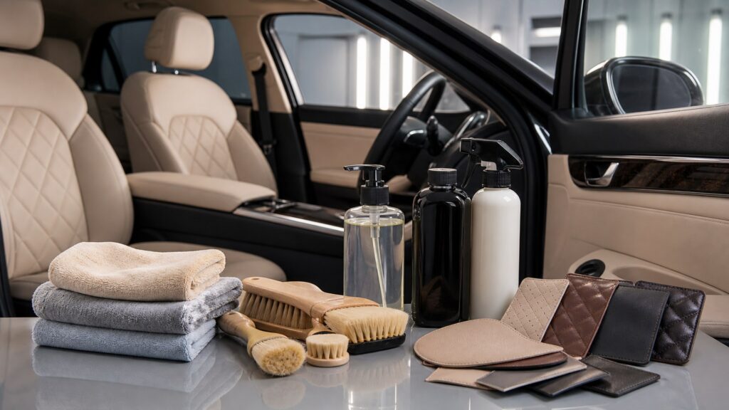 leather cleaners shopping setup for paint and finish care with practical vehicle-focused details