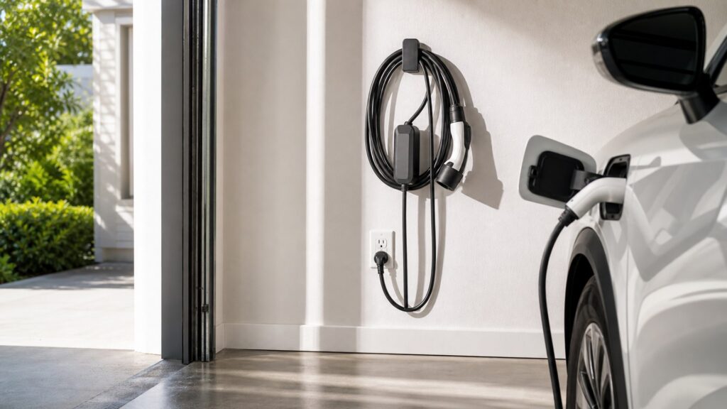 level 1 ev chargers shopping setup for charging cable management with practical vehicle-focused details