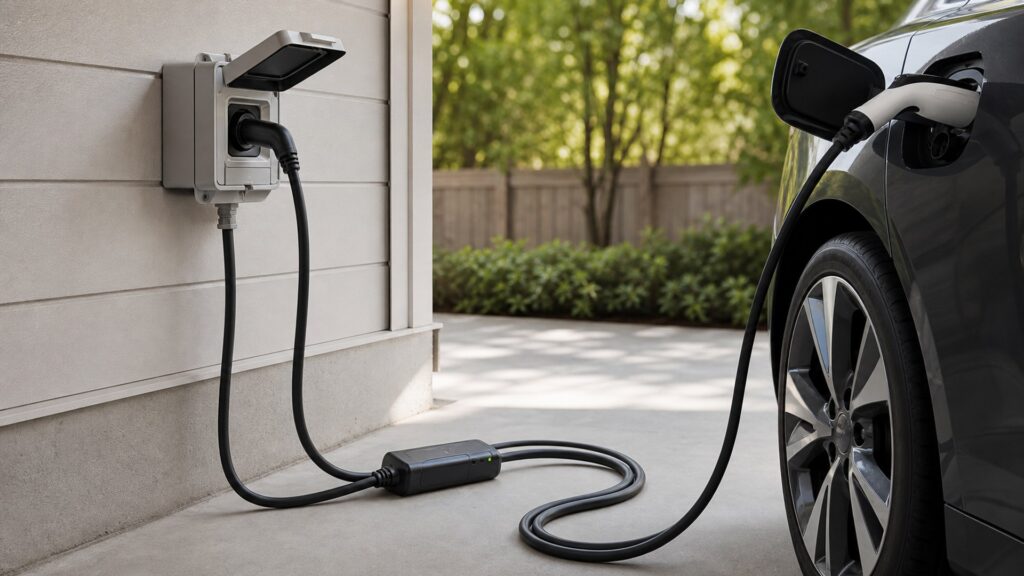 level 1 ev chargers shopping setup for outdoor charging installations with practical vehicle-focused details
