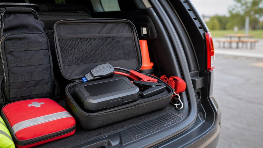 lithium jump starters shopping setup for jump starters storage and access with practical vehicle-focused details