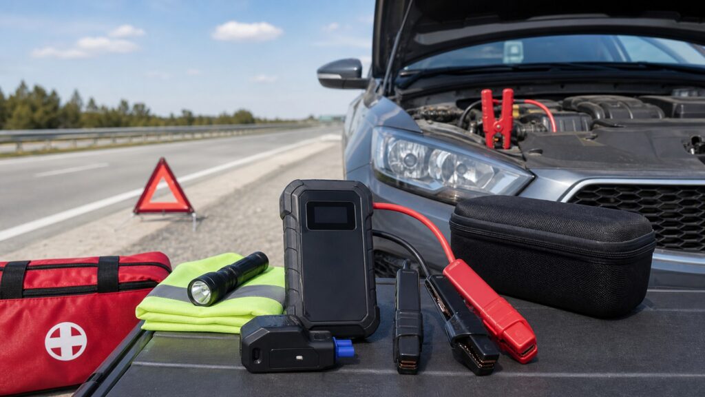 lithium jump starters shopping setup for roadside emergency prep with practical vehicle-focused details
