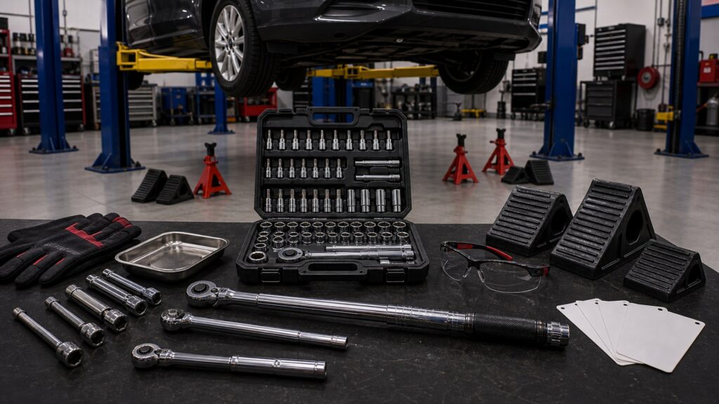 mechanic tool sets shopping setup for lift and safety requirements with practical vehicle-focused details