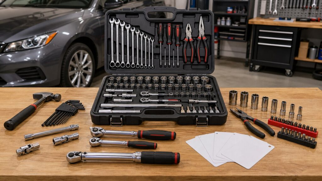 mechanic tool sets shopping setup for overall selection with practical vehicle-focused details