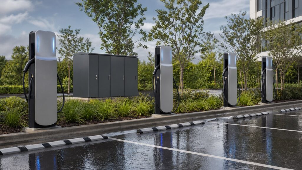 networked charging stations shopping setup for outdoor charging installations with practical vehicle-focused details