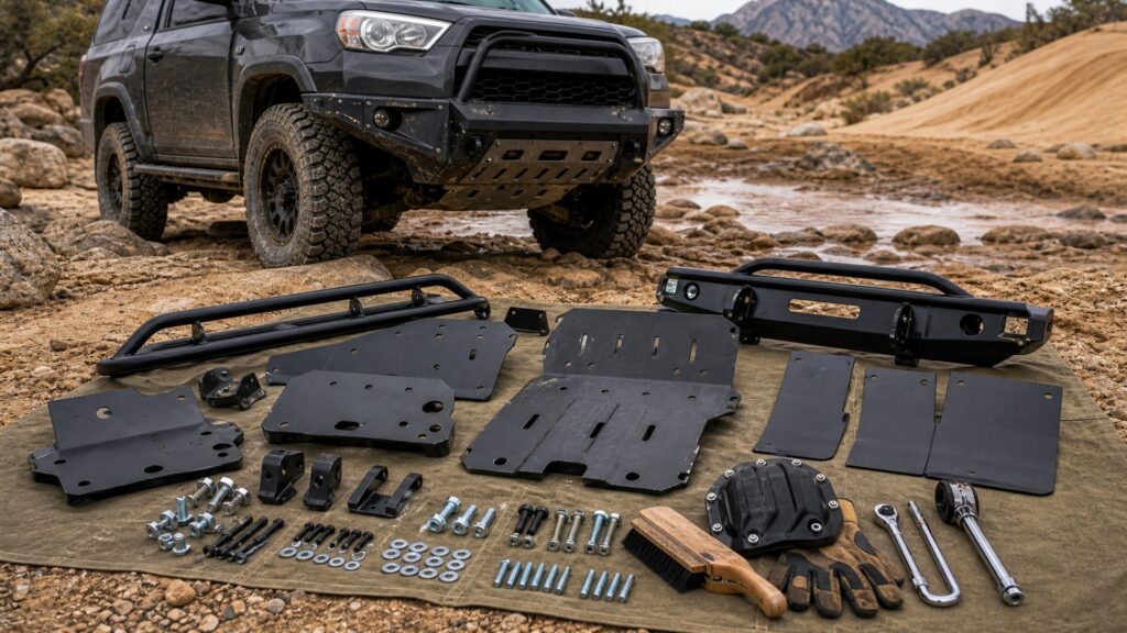 off-road protection shopping setup for rock, mud, and sand terrain with practical vehicle-focused details