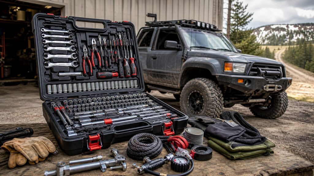 off-road tool kits shopping setup for overall selection with practical vehicle-focused details
