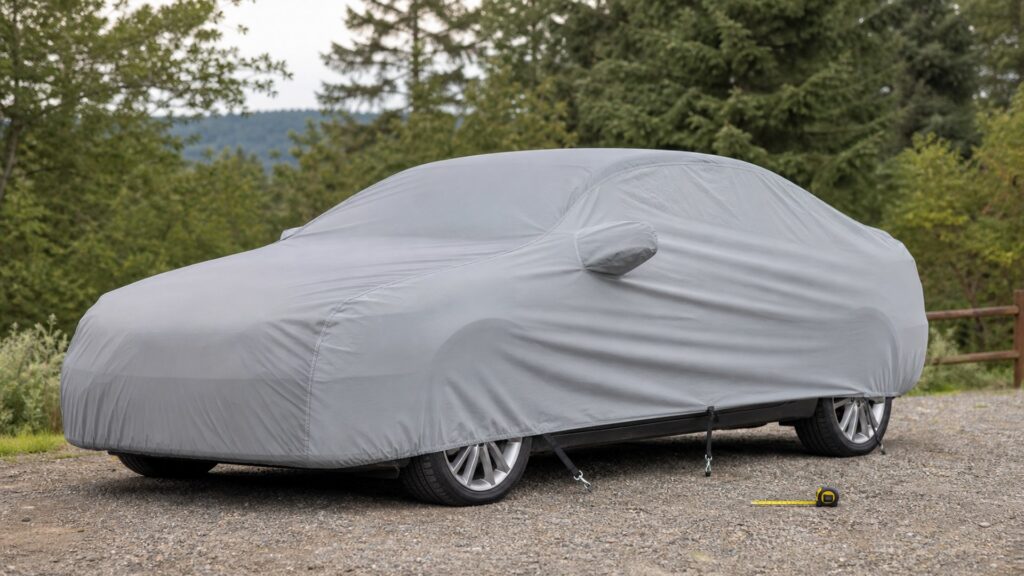 outdoor car covers shopping setup for vehicle fitment and mounting with practical vehicle-focused details