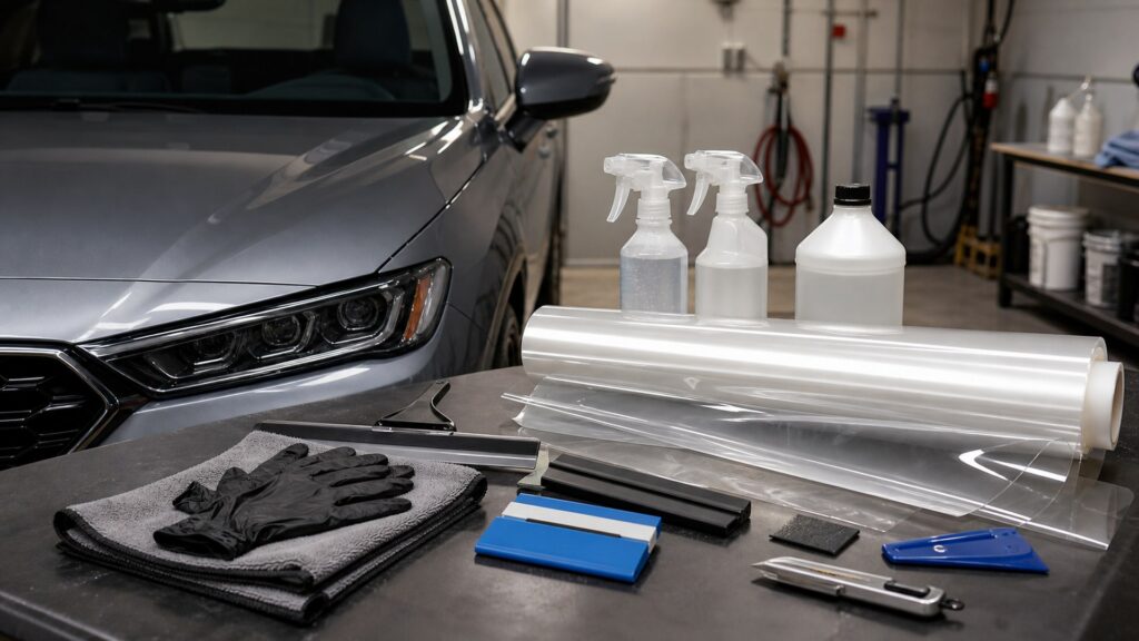 paint protection film kits shopping setup for maintenance wash supplies with practical vehicle-focused details