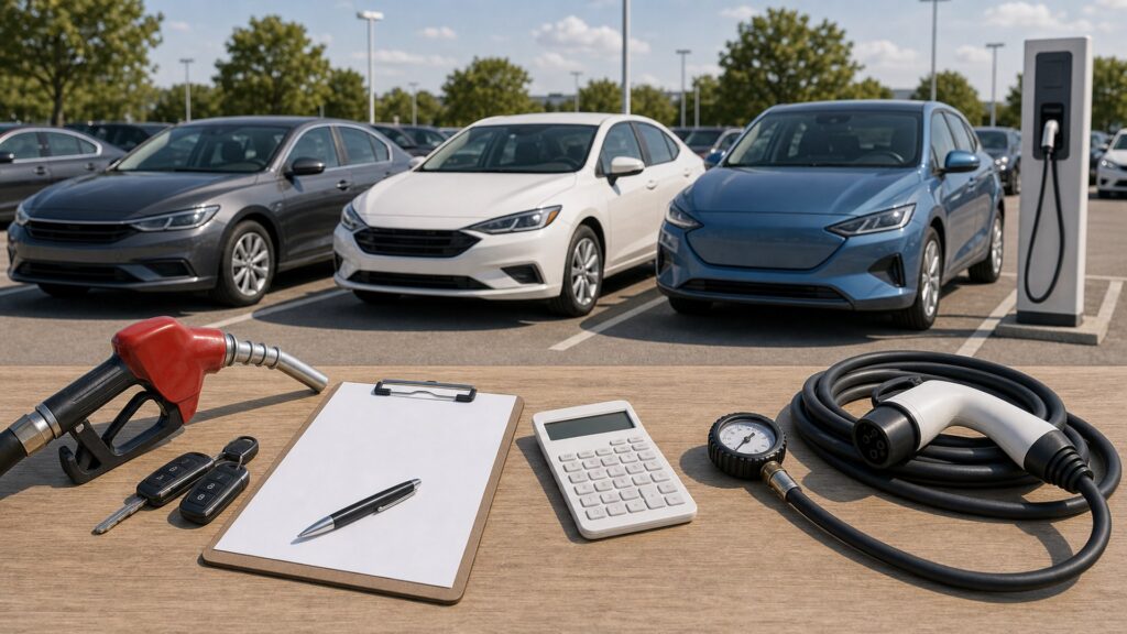 passenger cars shopping setup for fuel, charging, and operating costs with practical vehicle-focused details